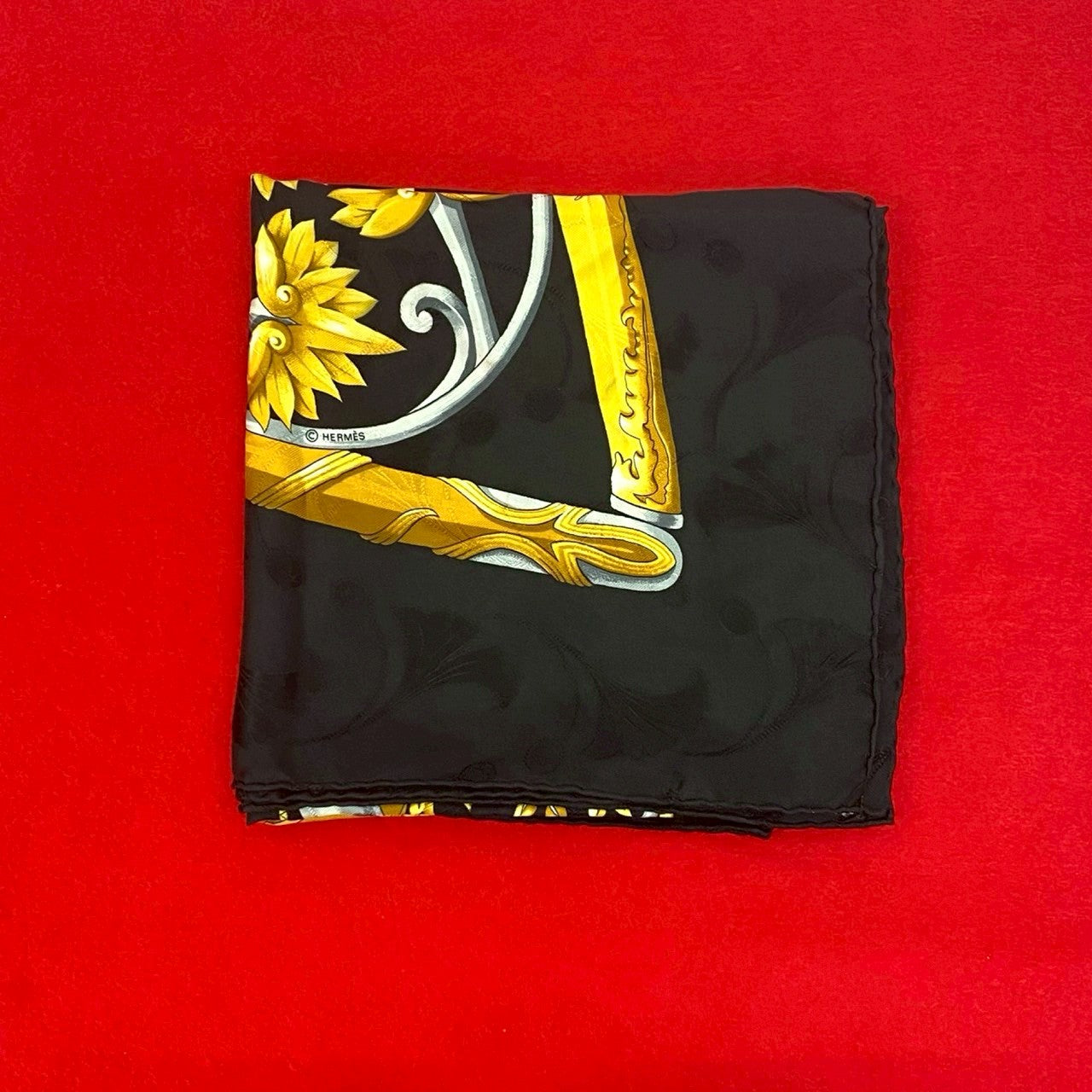 HERMES scarf silk black Carre 90
