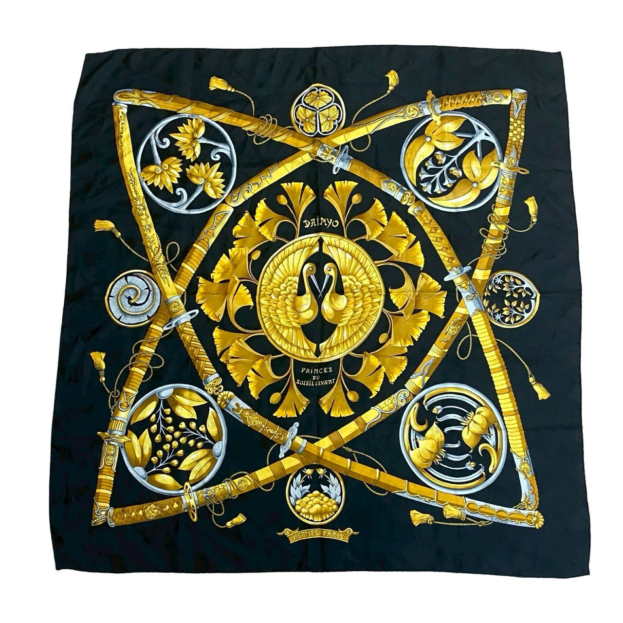 HERMES scarf silk black Carre 90