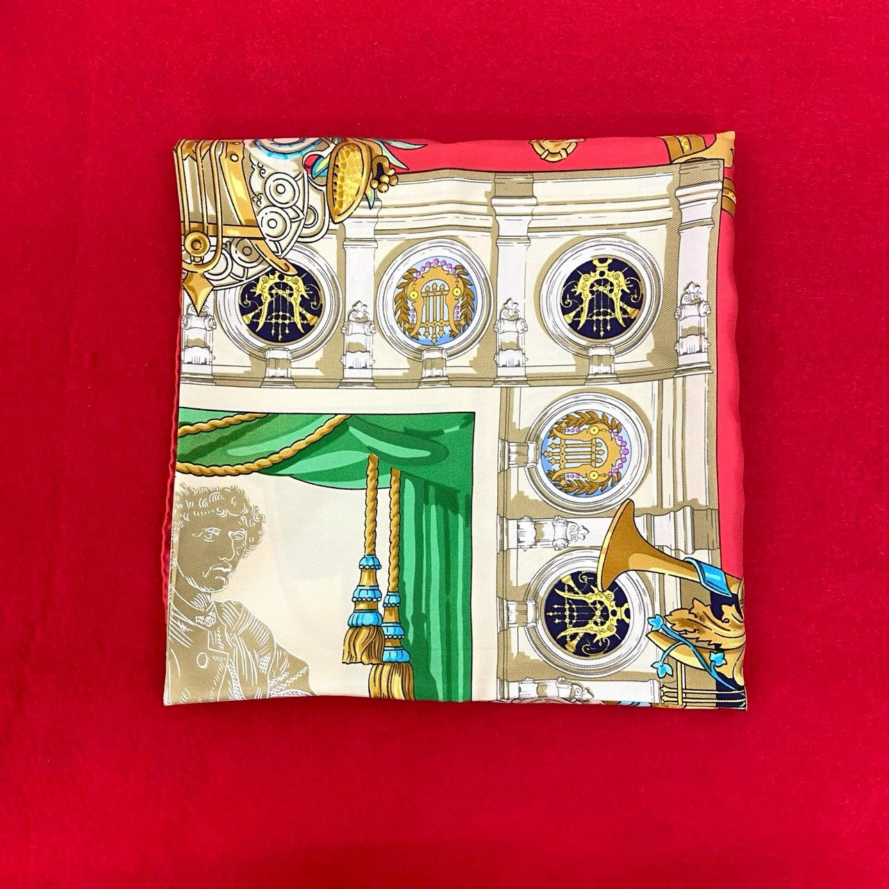 HERMES scarf silk Red Carre 90