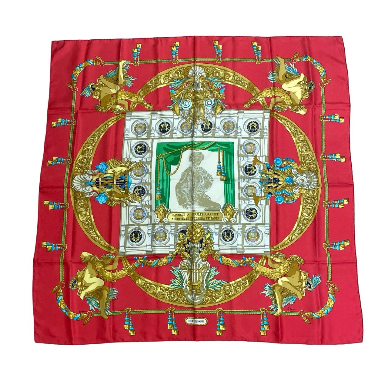 HERMES scarf silk Red Carre 90
