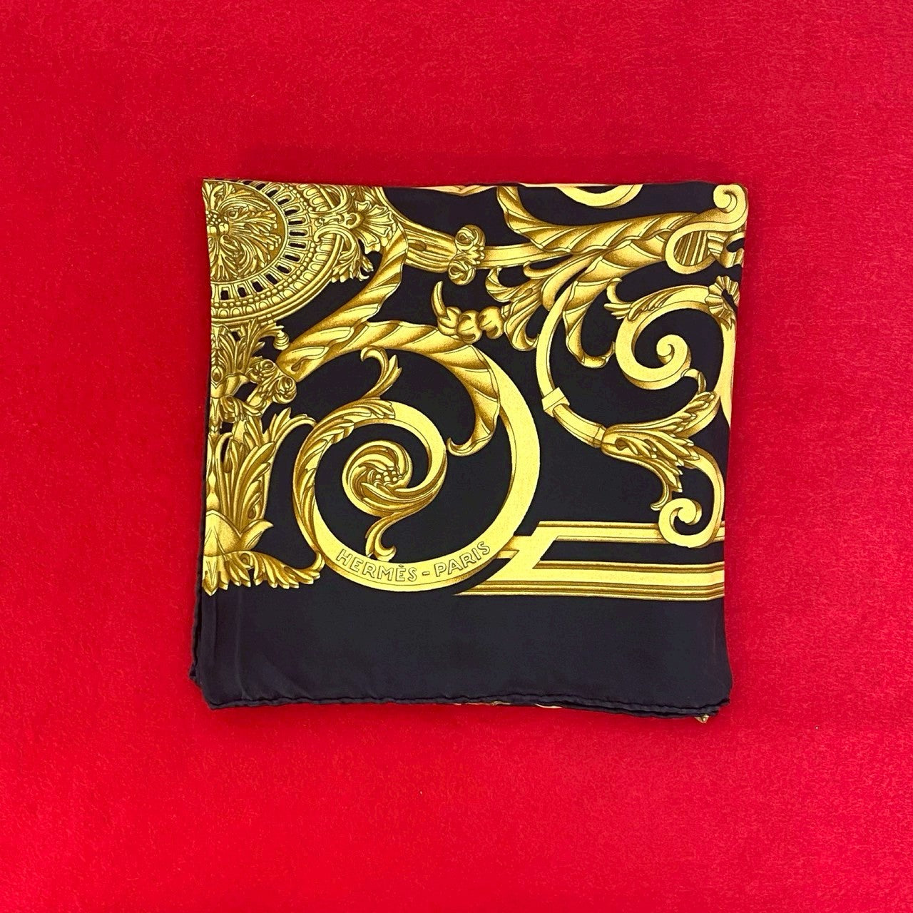 HERMES scarf silk black Carre 90
