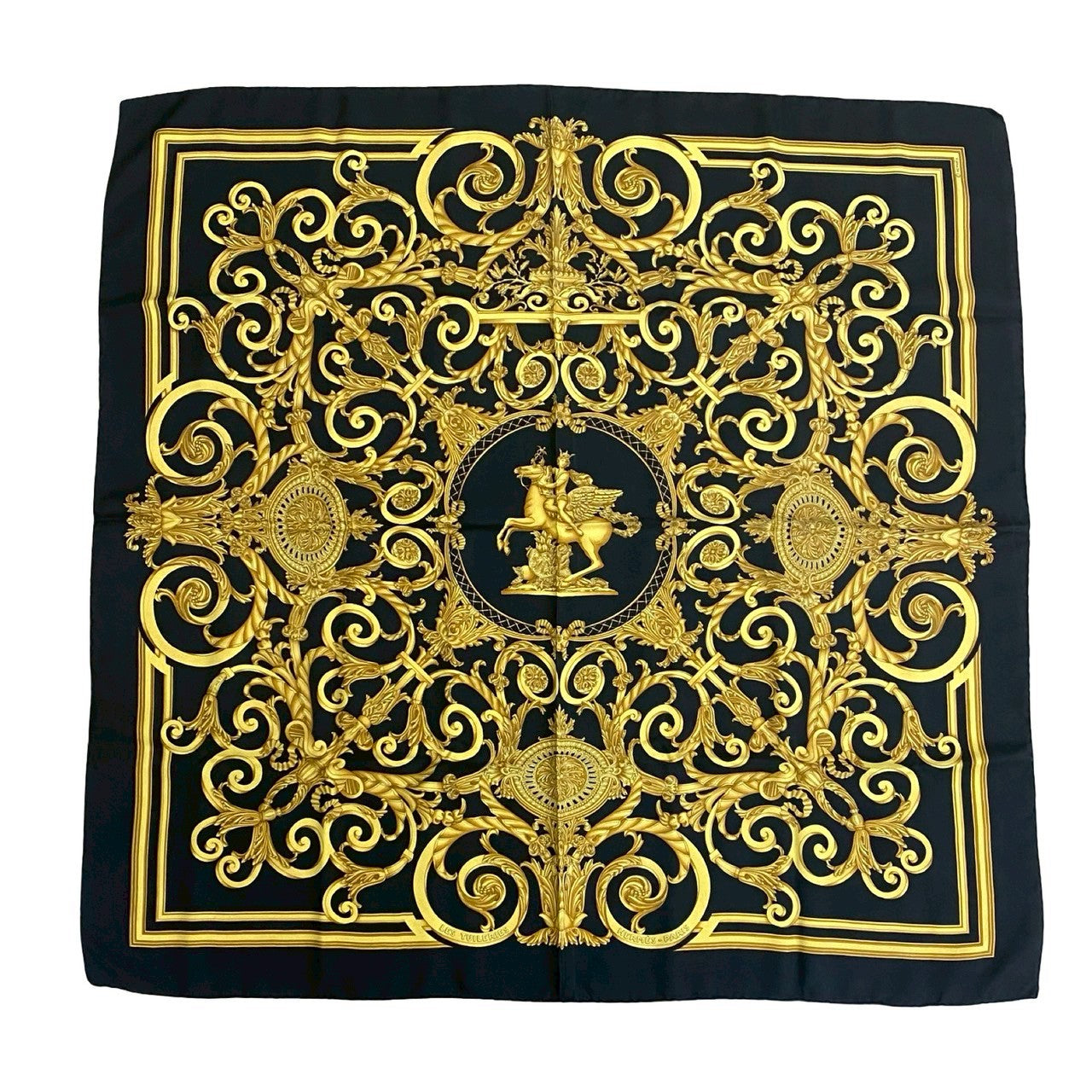 HERMES scarf silk black Carre 90