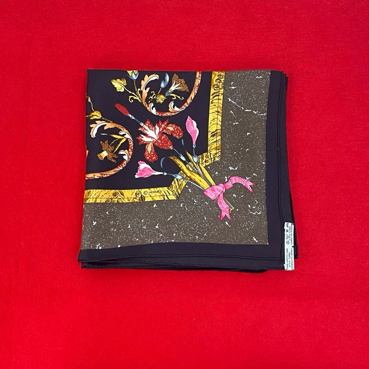 HERMES scarf silk black Carre90