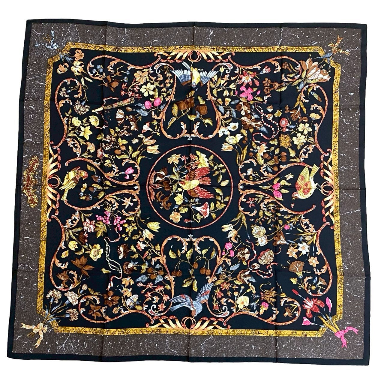 HERMES scarf silk black Carre90