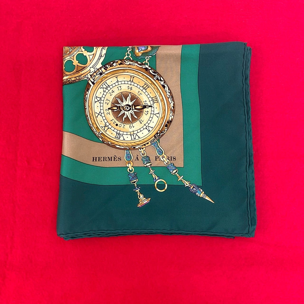 HERMES scarf silk green Carre 90