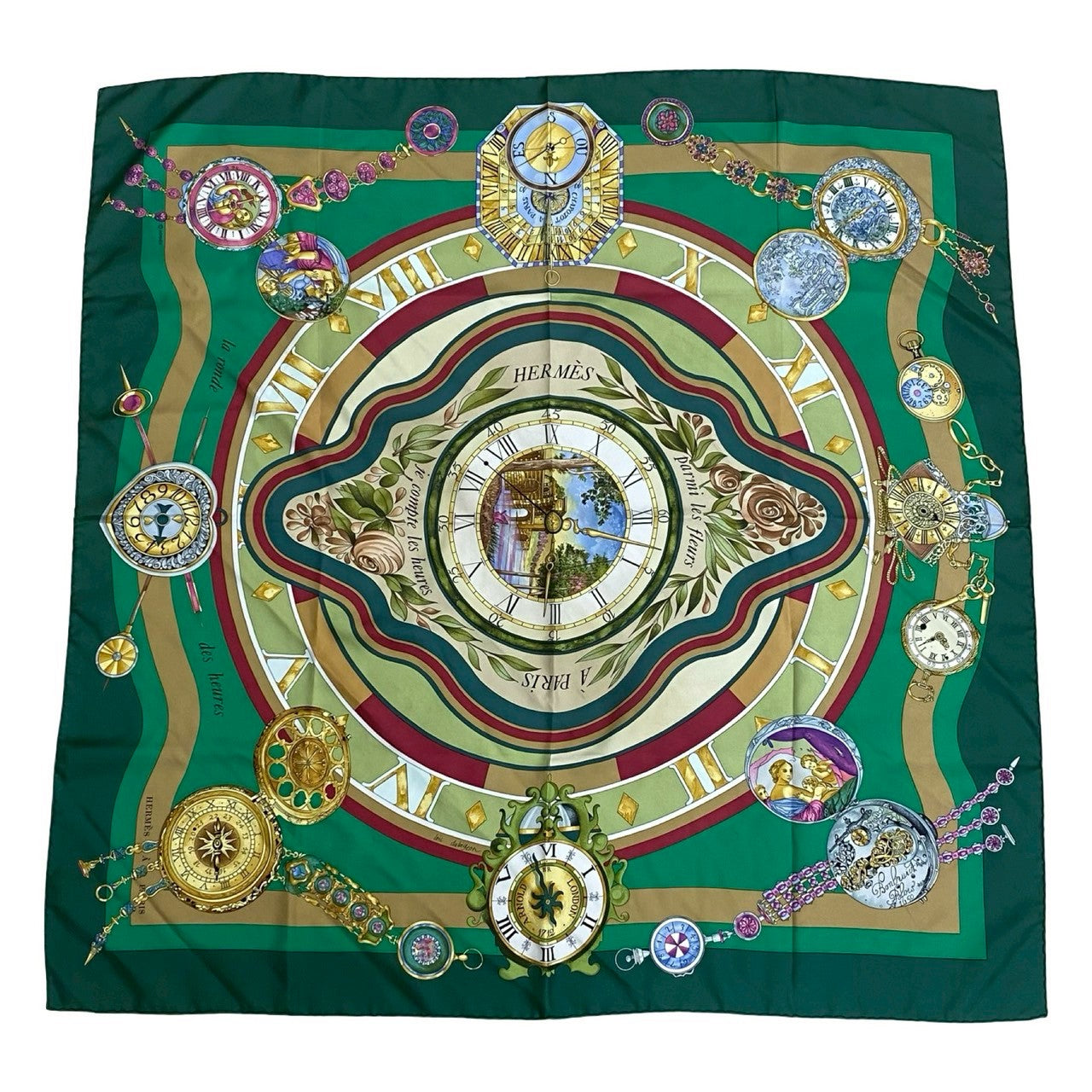 HERMES scarf silk green Carre 90