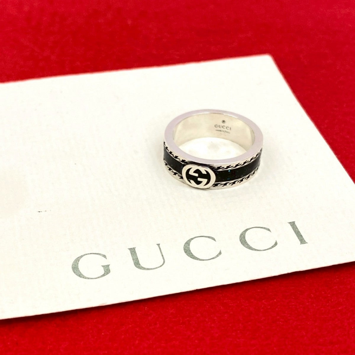 GUCCI Ring Silver925 Silver Interlocking G black enamel ring