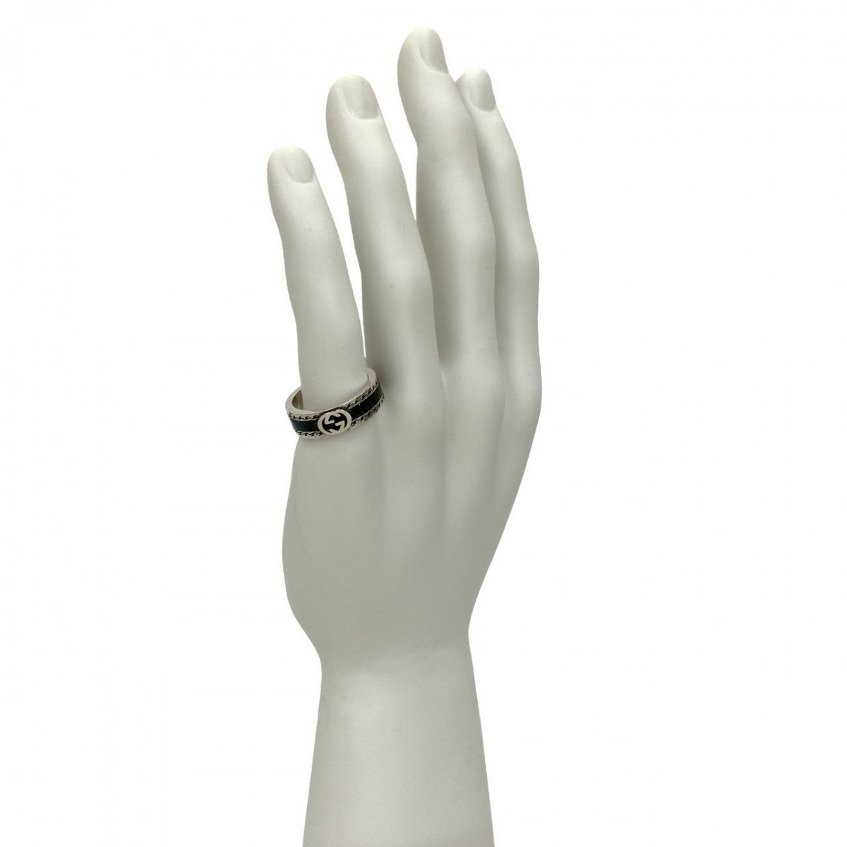 GUCCI Ring Silver925 Silver Interlocking G black enamel ring