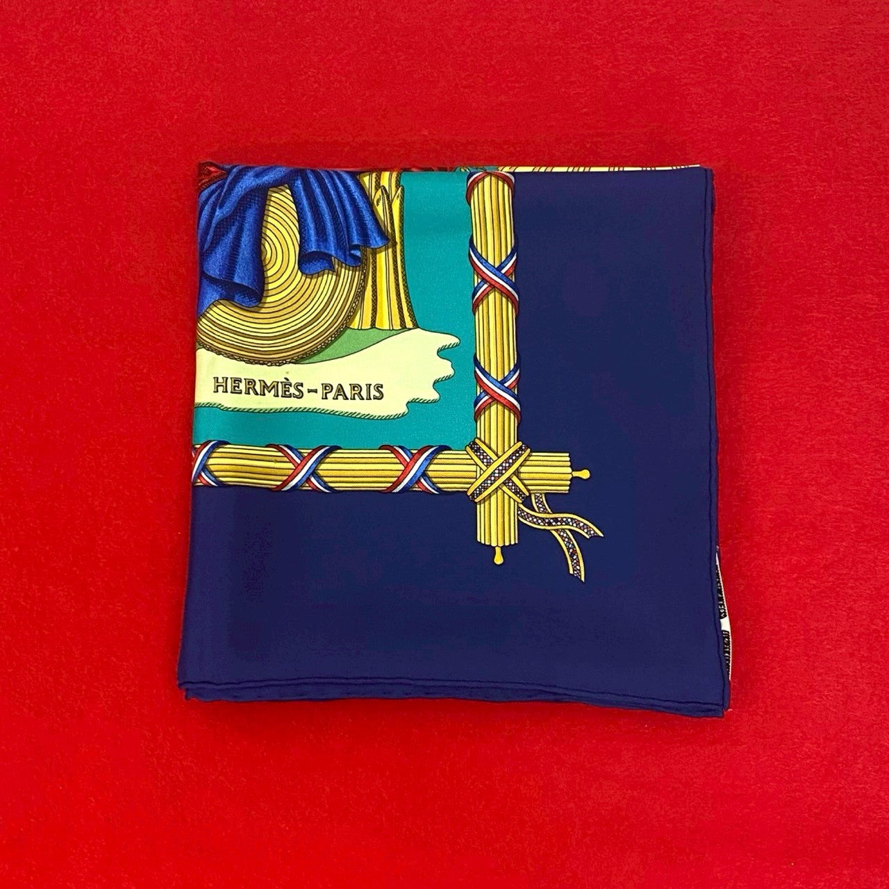 HERMES scarf silk Navy Carre 90