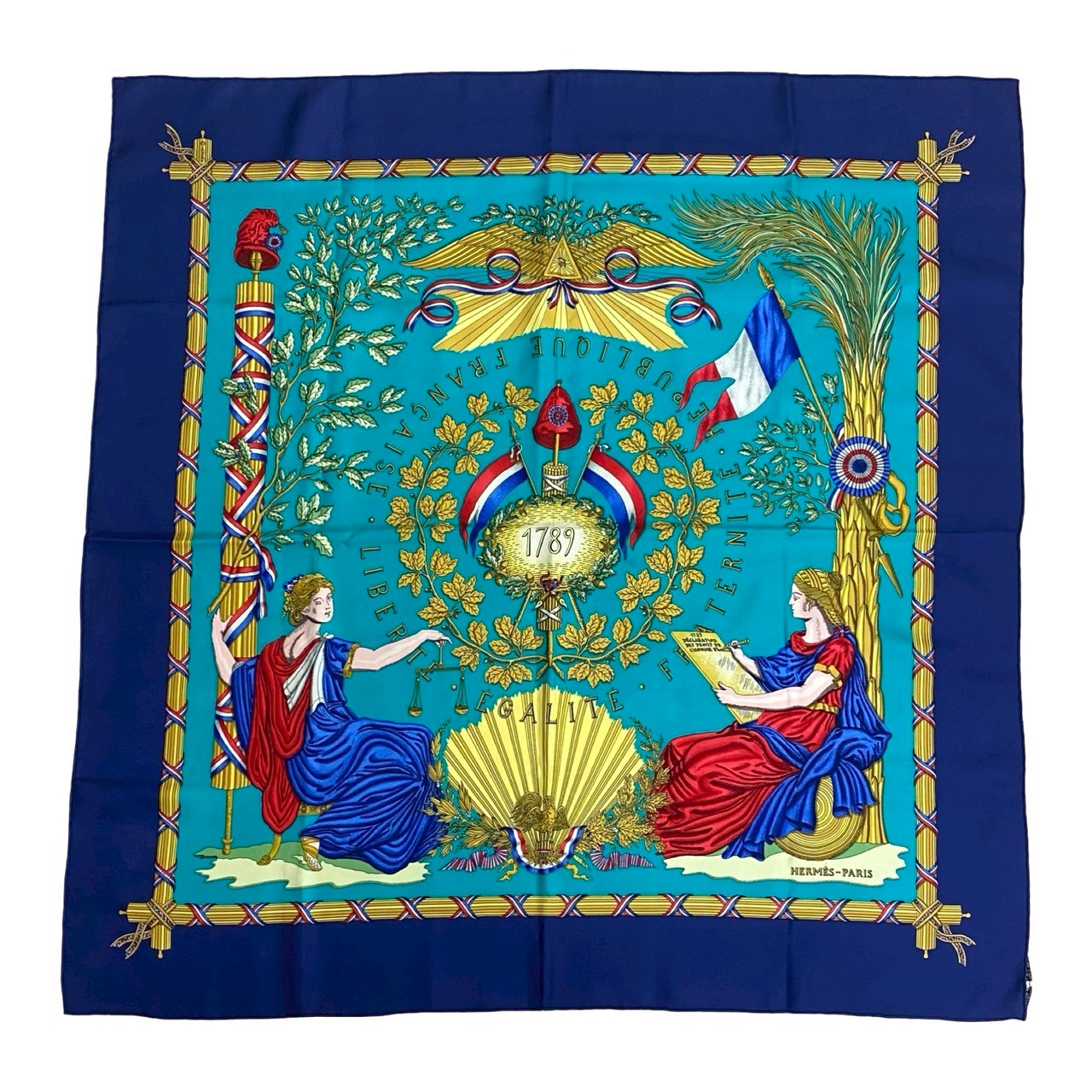 HERMES scarf silk Navy Carre 90