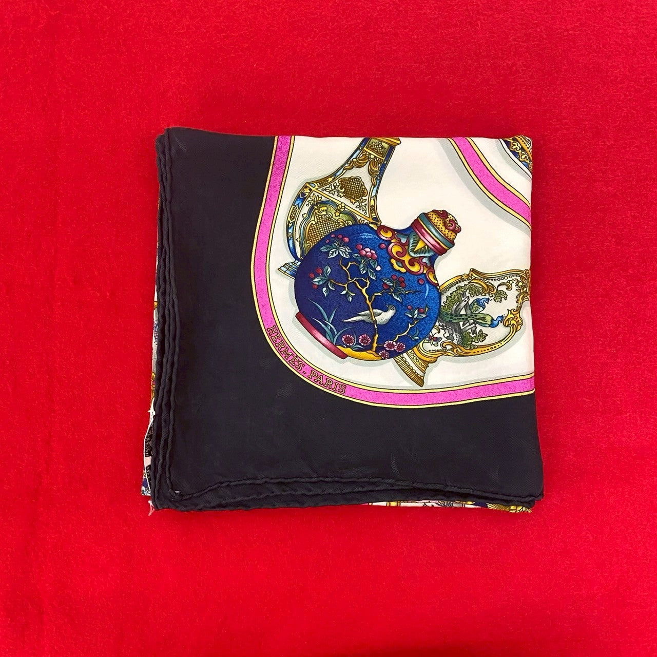HERMES scarf silk black Carre 90