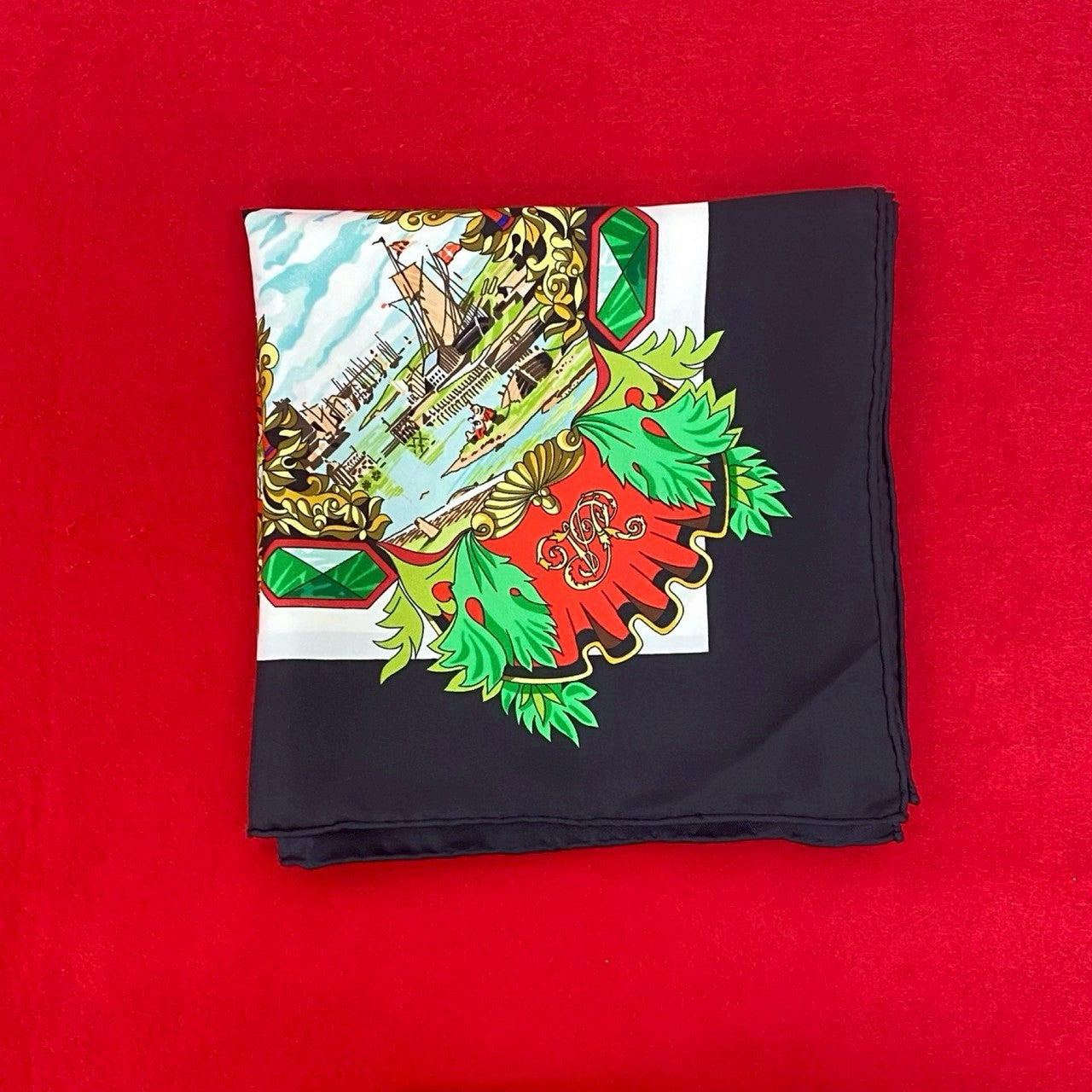HERMES scarf silk black Carre 90