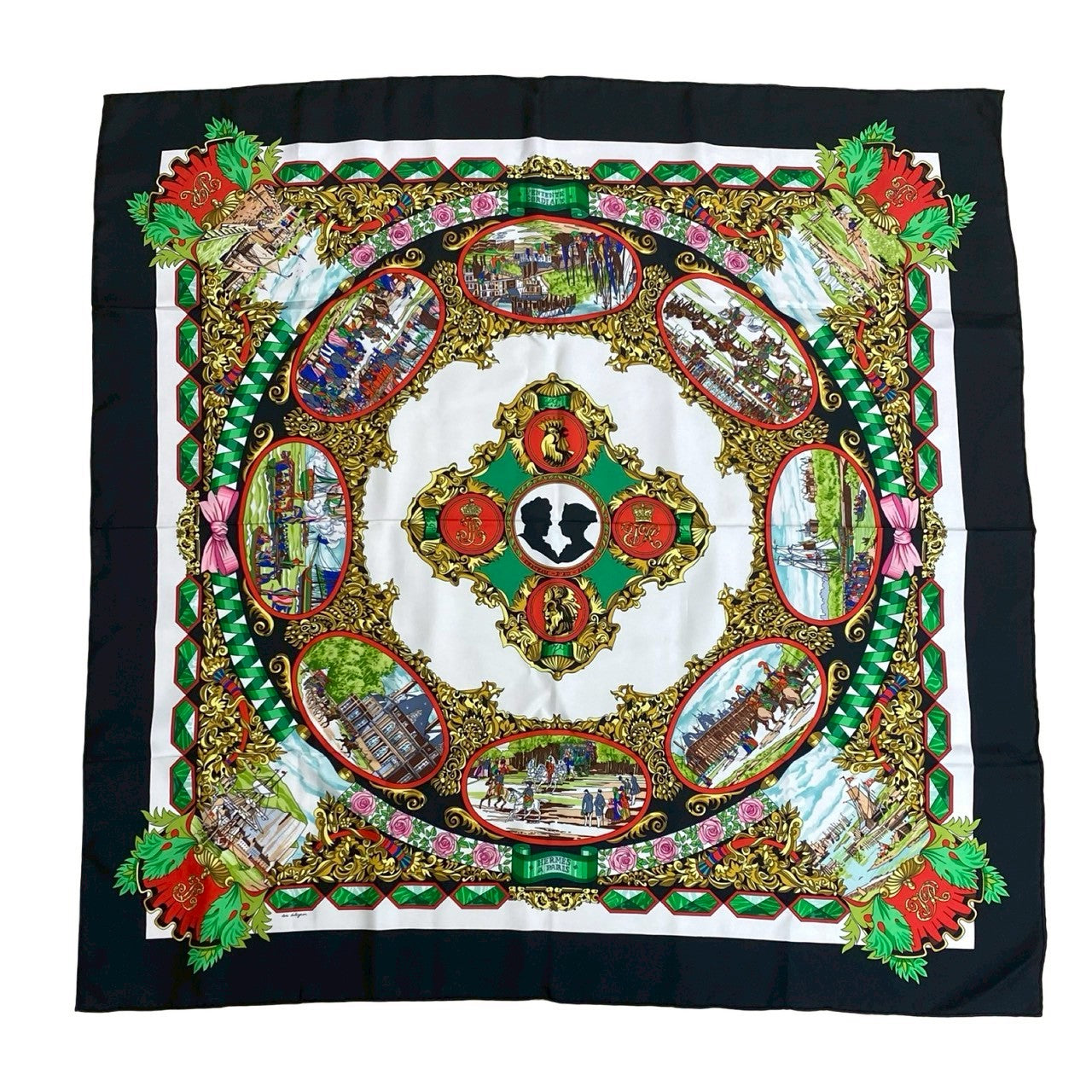 HERMES scarf silk black Carre 90