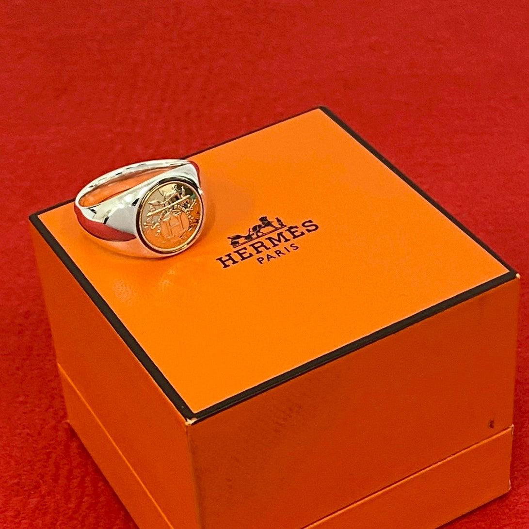 HERMES Ring Silver925 Silver Exlibris Chevalier Ring