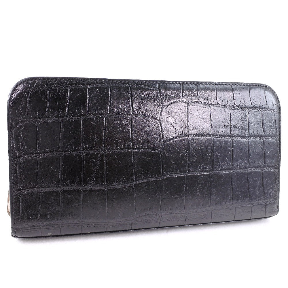 SAINT LAURENT PARIS Long Wallet Purse 328558 CS33E Calfskin black Embossing Zip Around mens