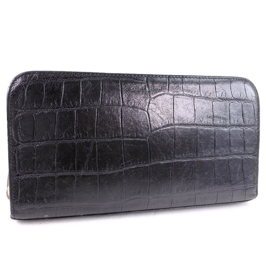 SAINT LAURENT PARIS Long Wallet Purse 328558 CS33E Calfskin black Embossing Zip Around mens