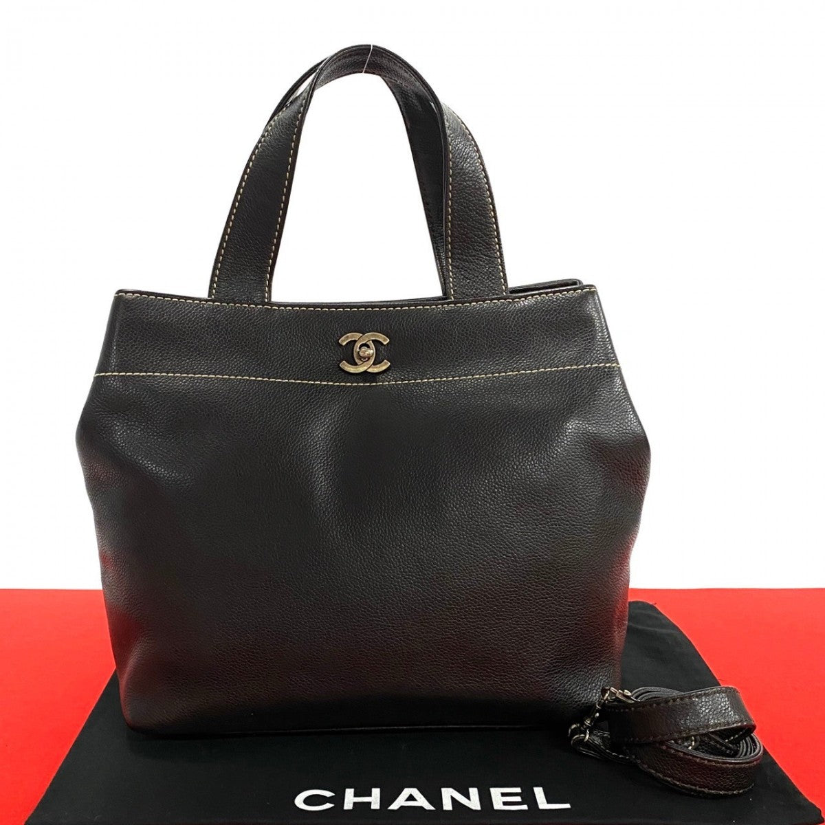 CHANEL Shoulder Bag Matt caviar skin Brown COCO Mark Turnlock Women