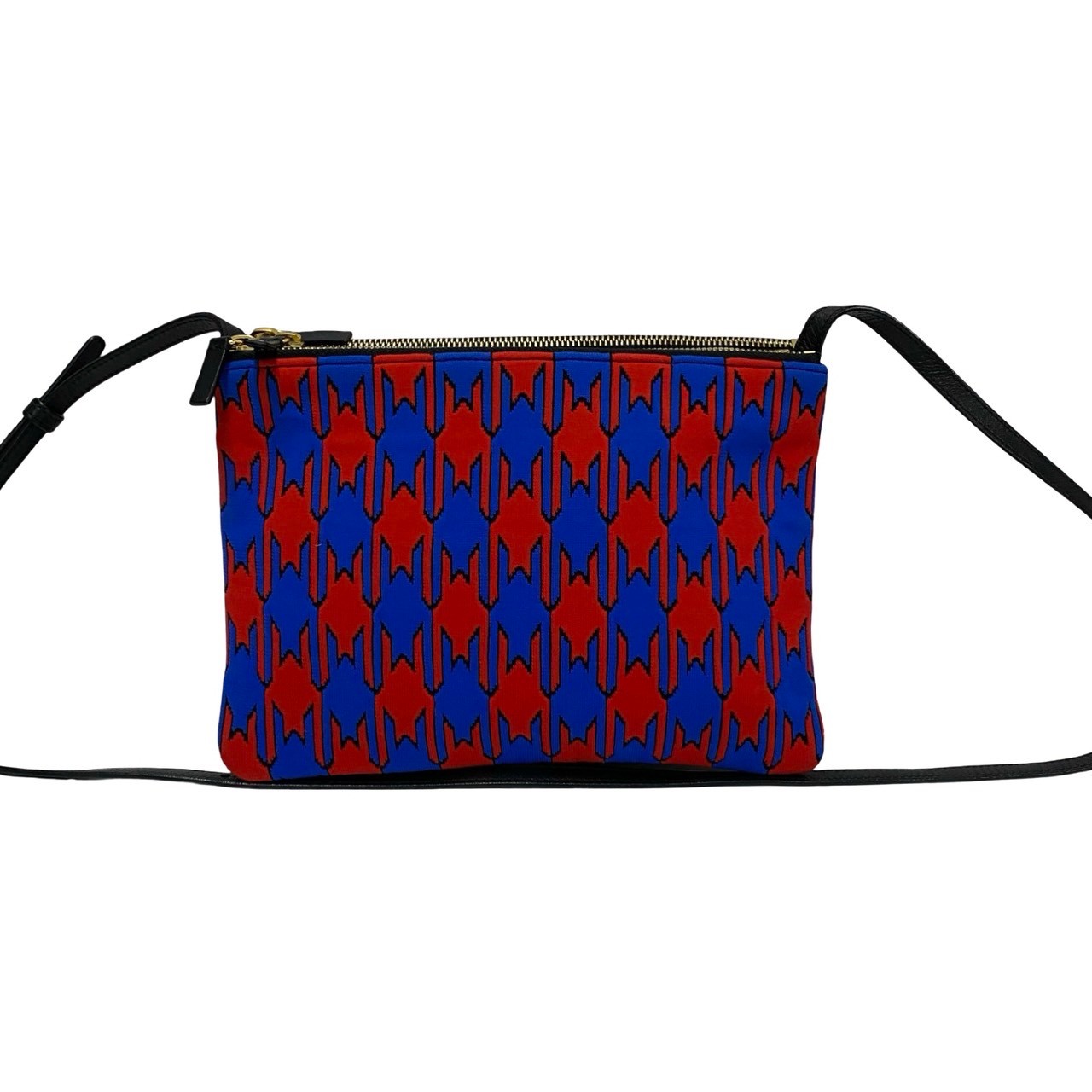 CELINE Shoulder Bag Leather, Cotton black Houndstooth pattern trio Women