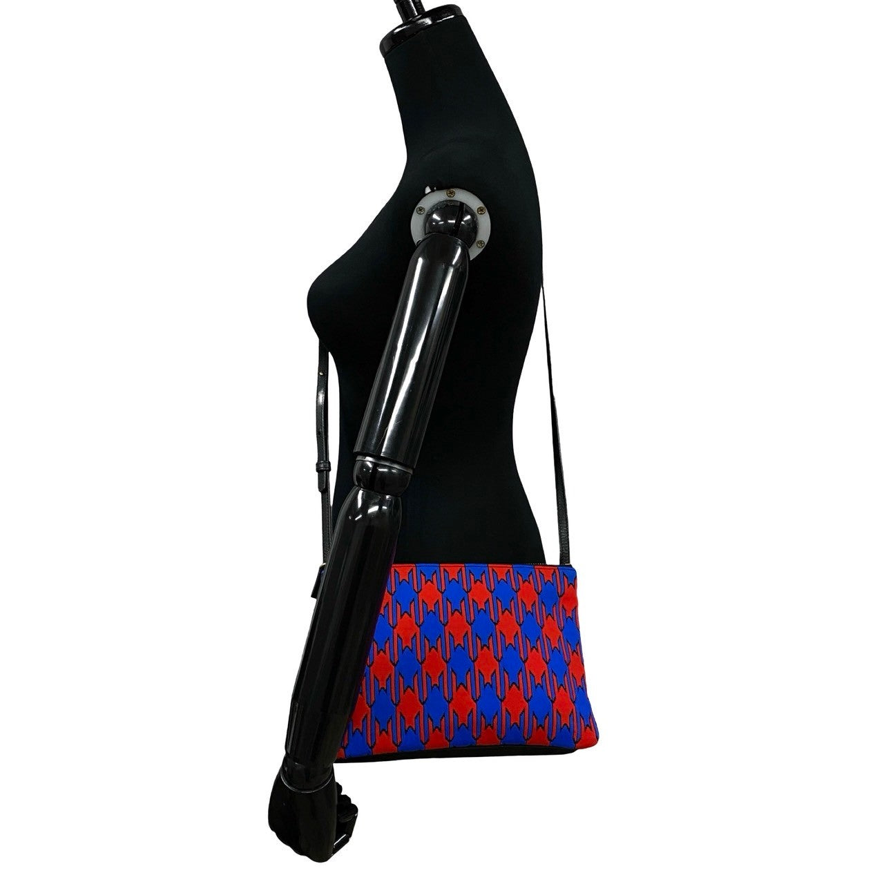 CELINE Shoulder Bag Leather, Cotton black Houndstooth pattern trio Women