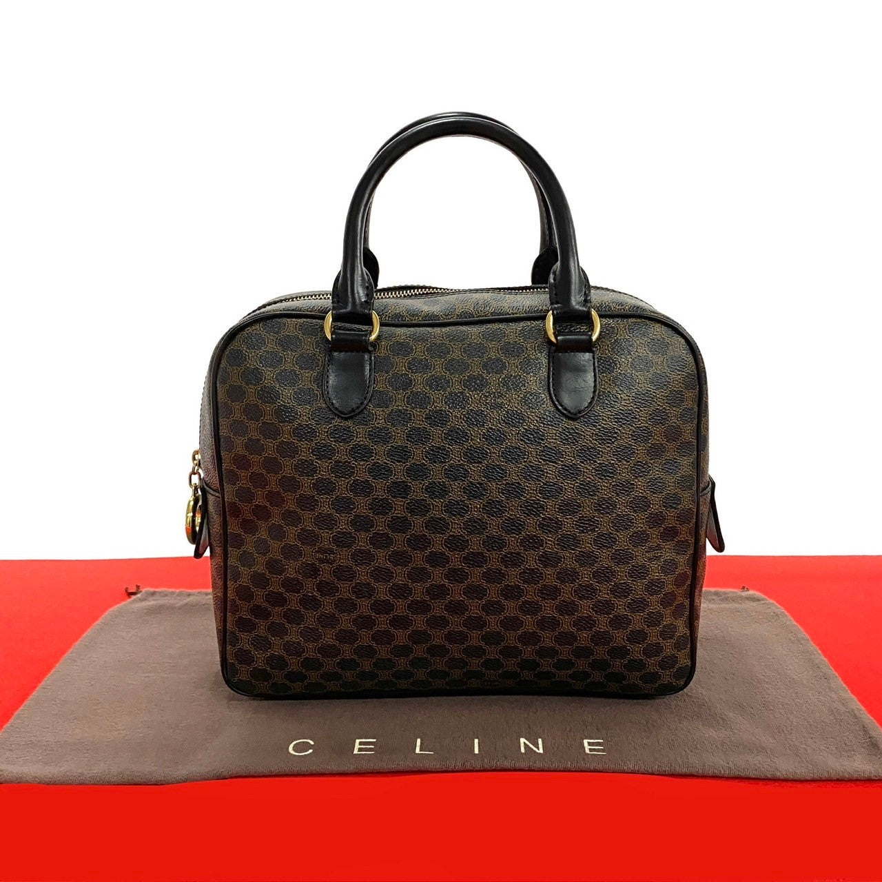 CELINE Handbag Leather, PVC black Macadam Blason Triomphe Pattern Women