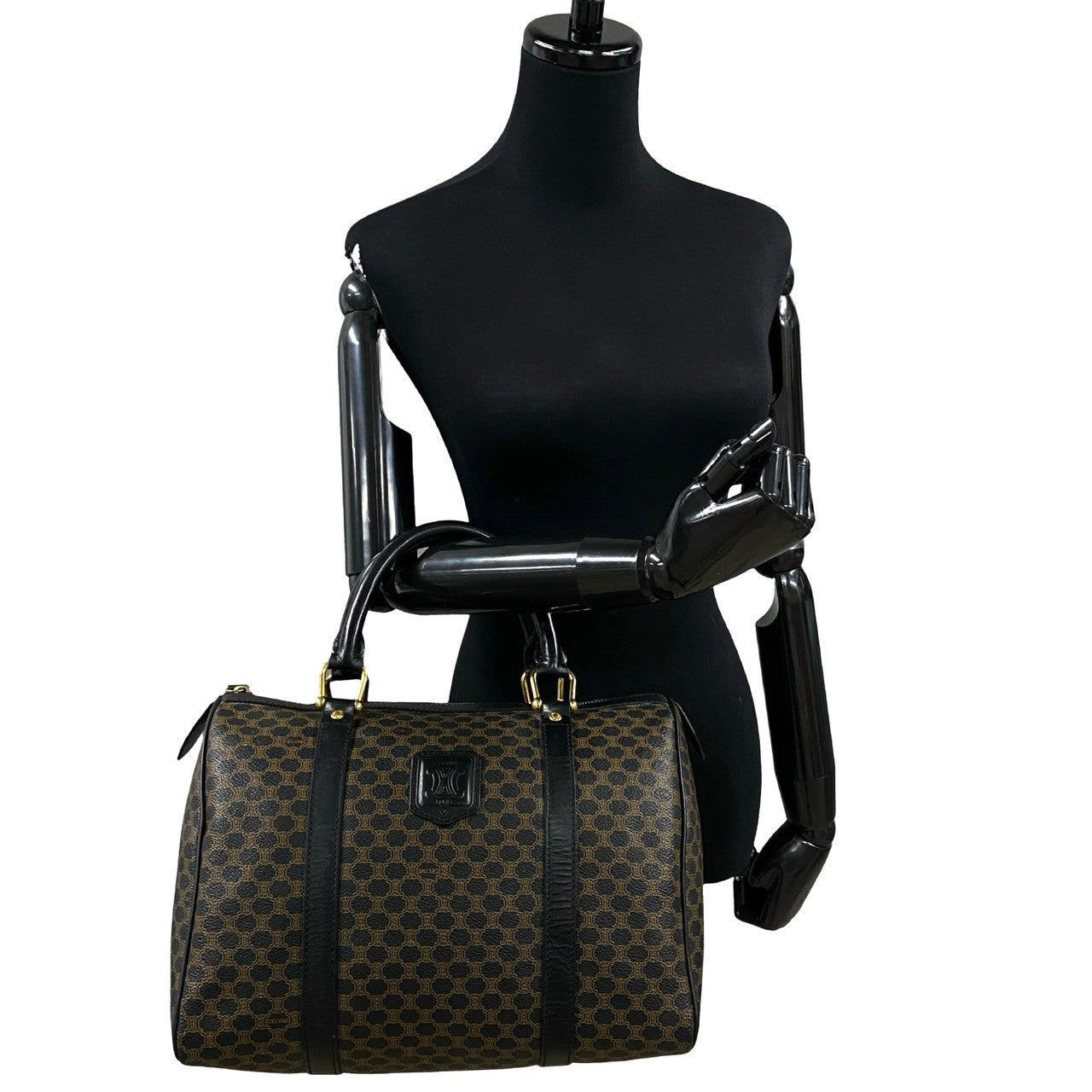 CELINE Handbag Leather, PVC black Macadam Blason Triomphe logo Women