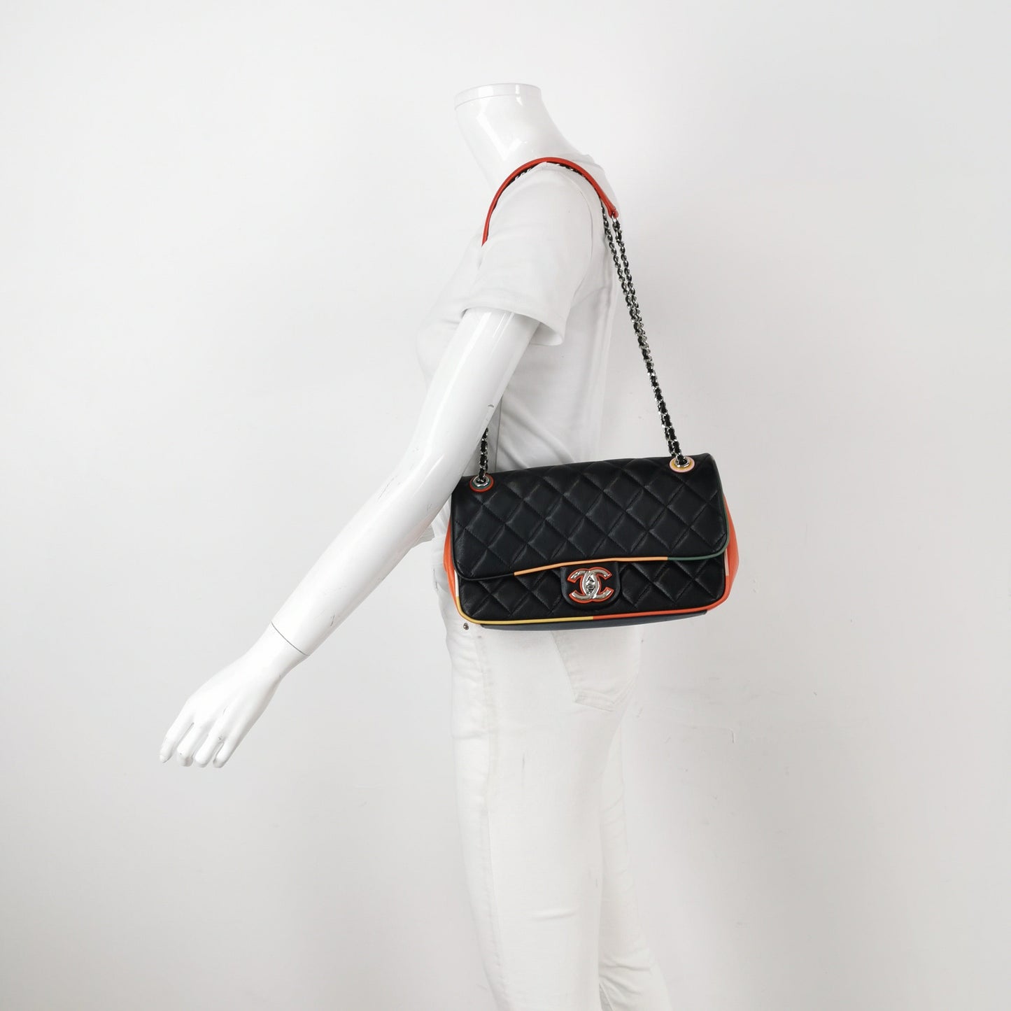 Chanel Timeless Classic Flap Lambskin Plexiglass Quilted Medium Cuba Color Flap Black with Multicolor Trim