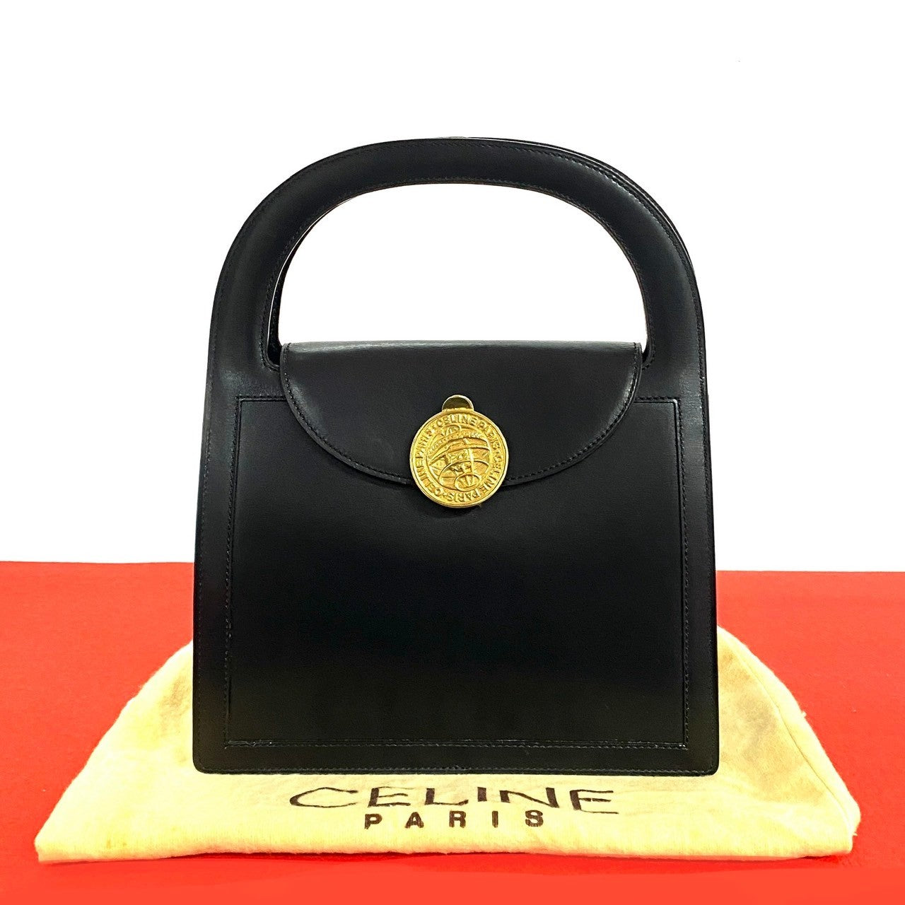 CELINE Handbag leather black Globe logo Metal Women