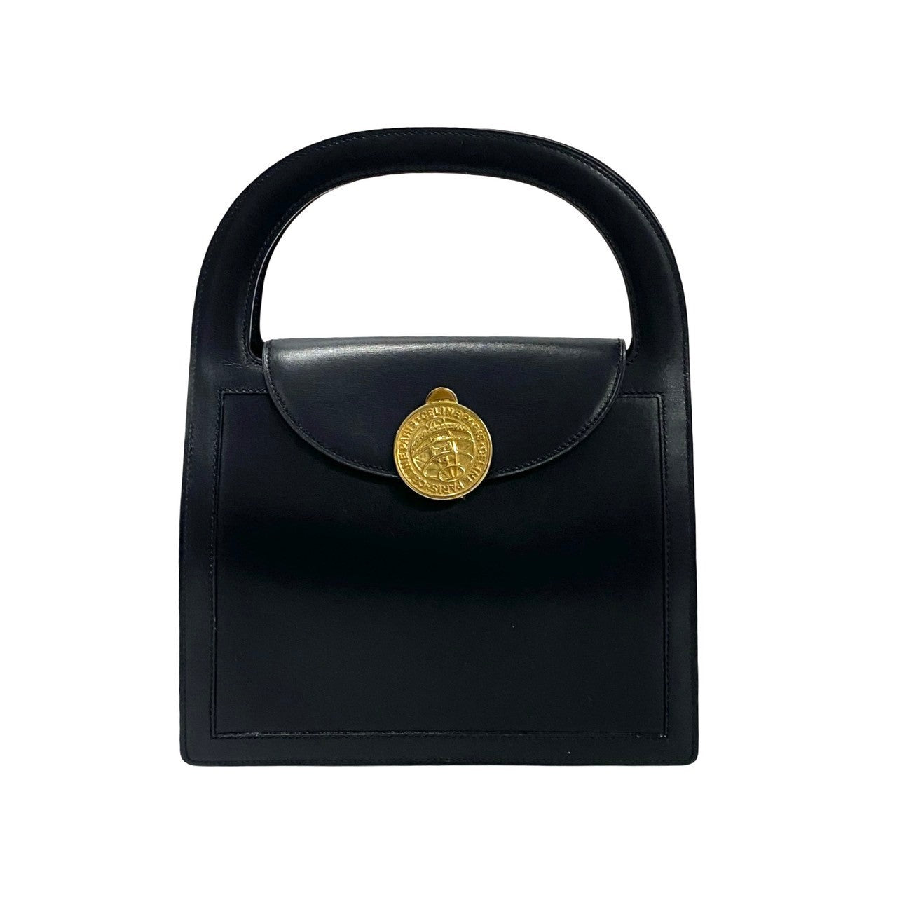 CELINE Handbag leather black Globe logo Metal Women