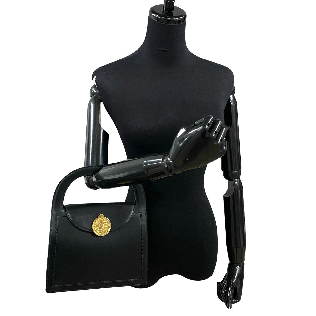 CELINE Handbag leather black Globe logo Metal Women