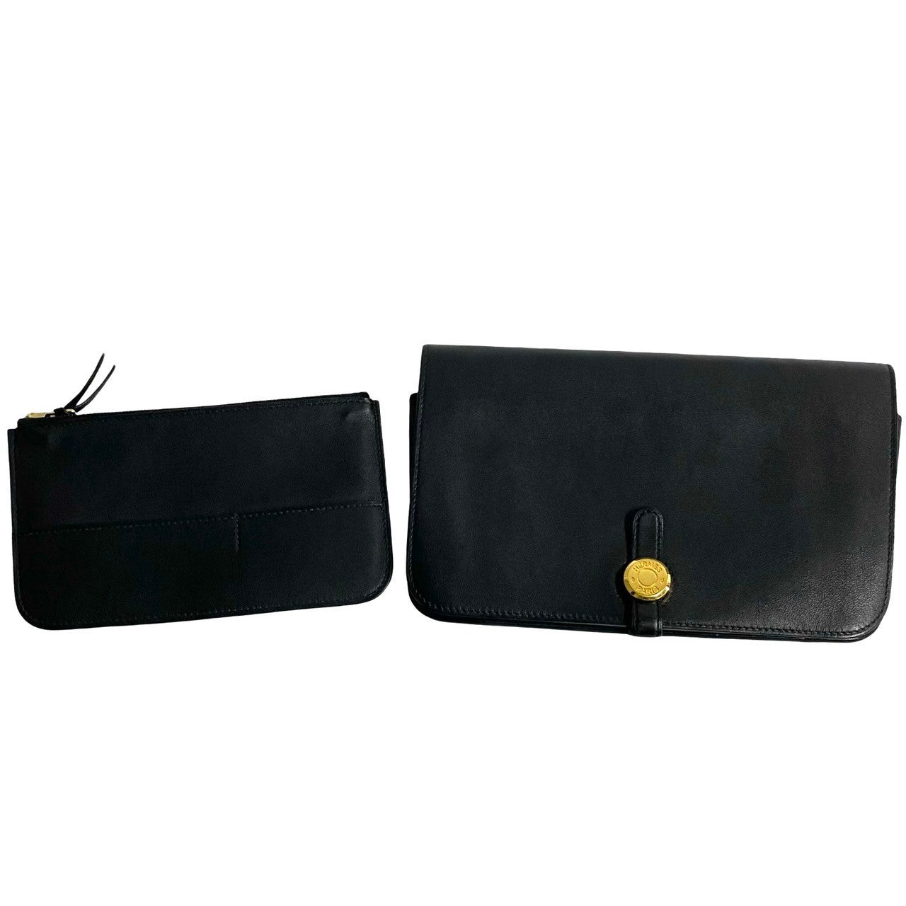 HERMES Long Wallet Purse Swift black Dogon Duo GM Women