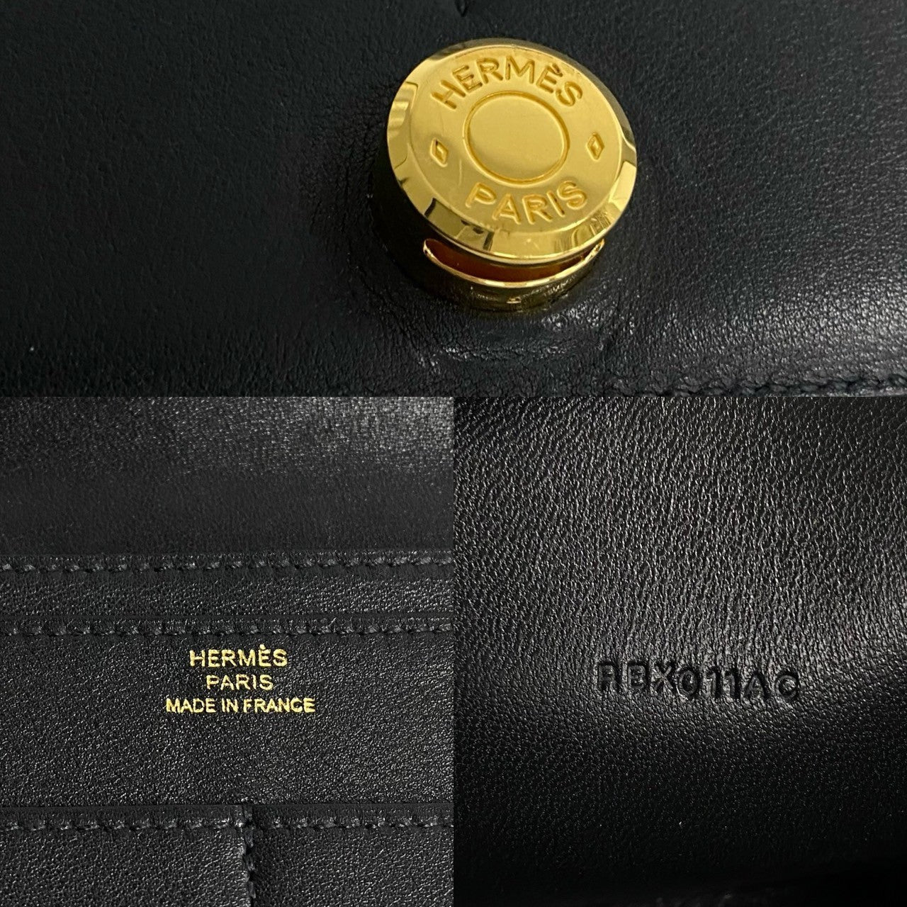 HERMES Long Wallet Purse Swift black Dogon Duo GM Women