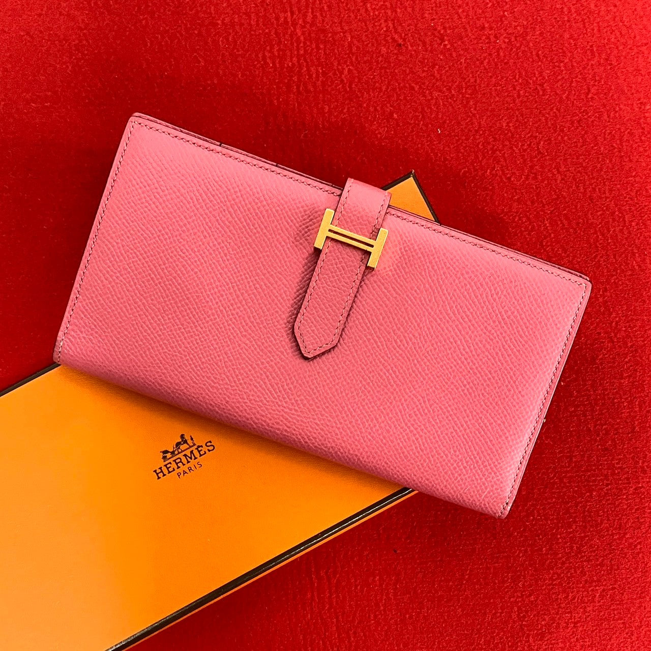 HERMES Long Wallet Purse Epsom pink Beansufla Women