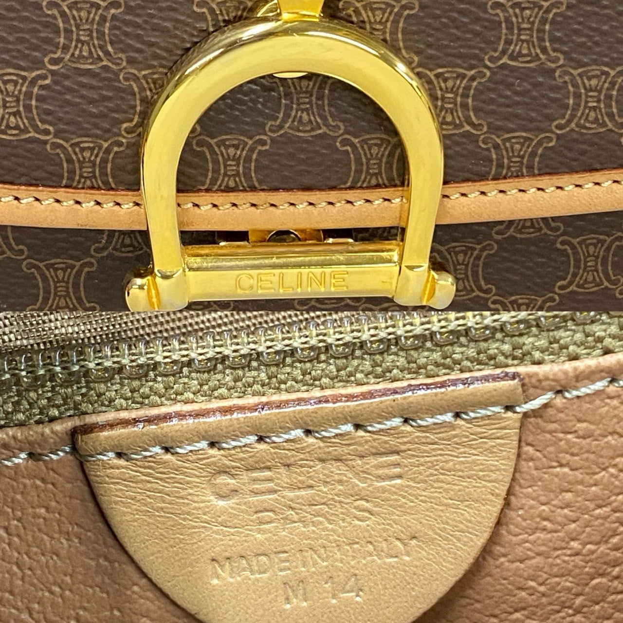 CELINE Handbag Leather, PVC Brown Macadam Brazon Women