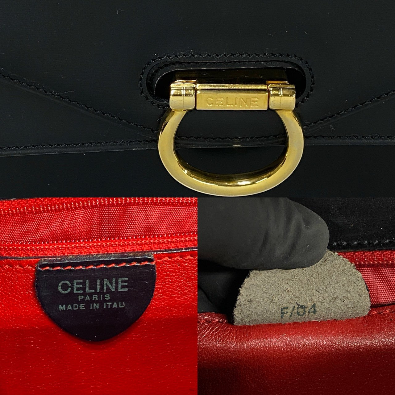 CELINE Handbag leather black Gancini Metal Women