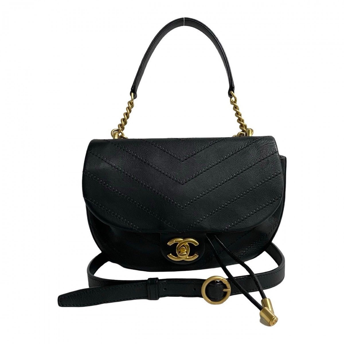 CHANEL Shoulder Bag leather black COCO Mark Women