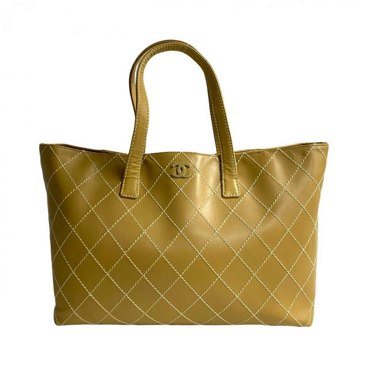CHANEL Tote Bag leather yellow COCO Mark Wild stitch Women