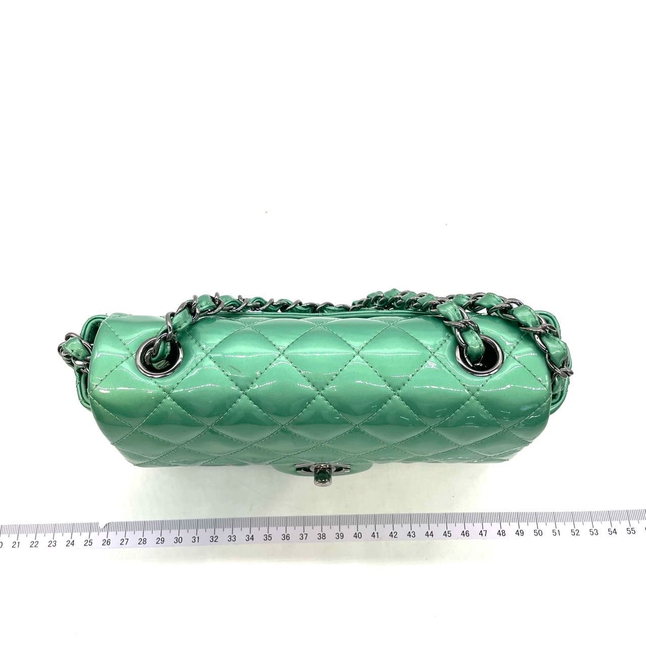 Chanel Classic Flap Rectangular Mini Green Patent Leather Silver HW