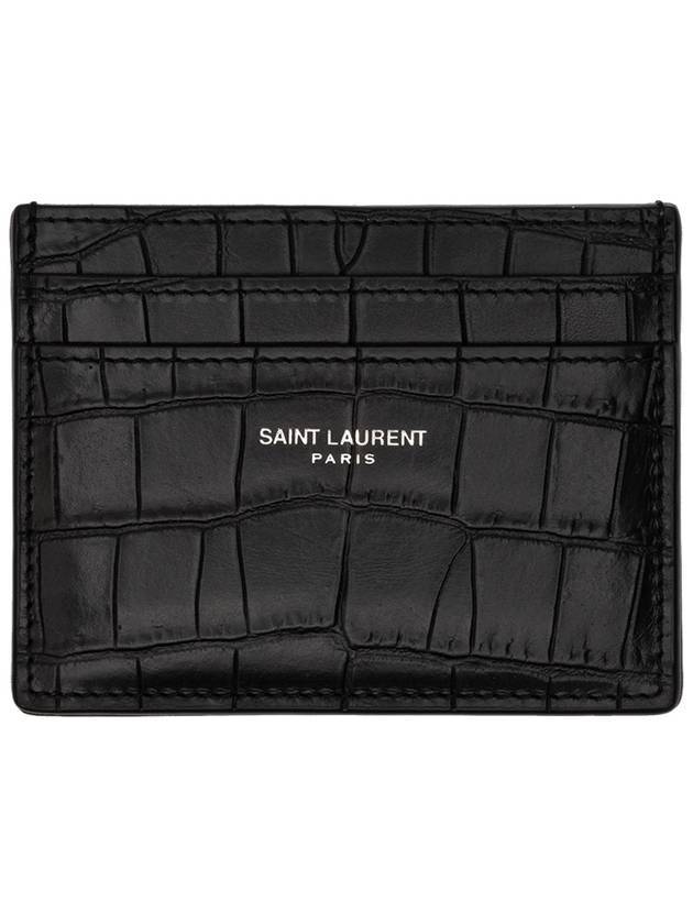 Luxury Saint Laurent Trending 2025 Classic Logo Crocodile Card Wallet Black