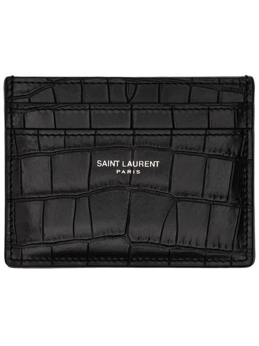 Luxury Saint Laurent Trending 2025 Classic Logo Crocodile Card Wallet Black
