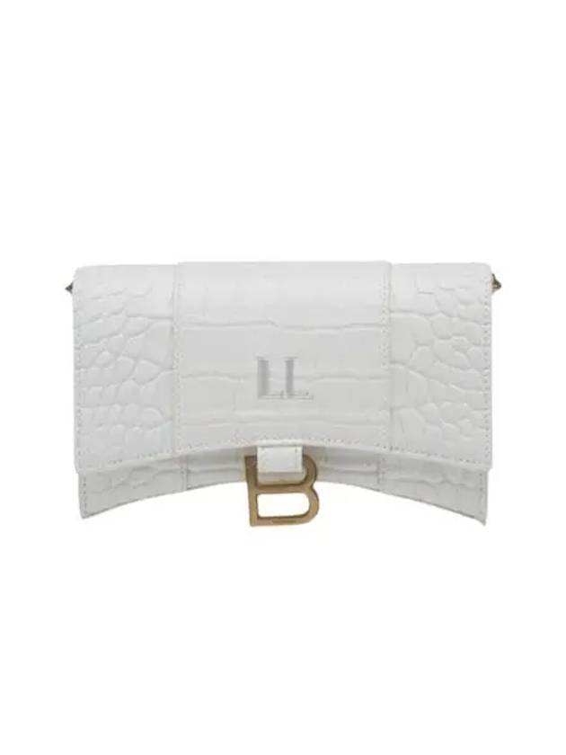 Luxury Balenciaga Trending 2025 Hourglass Chain Crocodile Embossed Calfskin Medium Wallet White