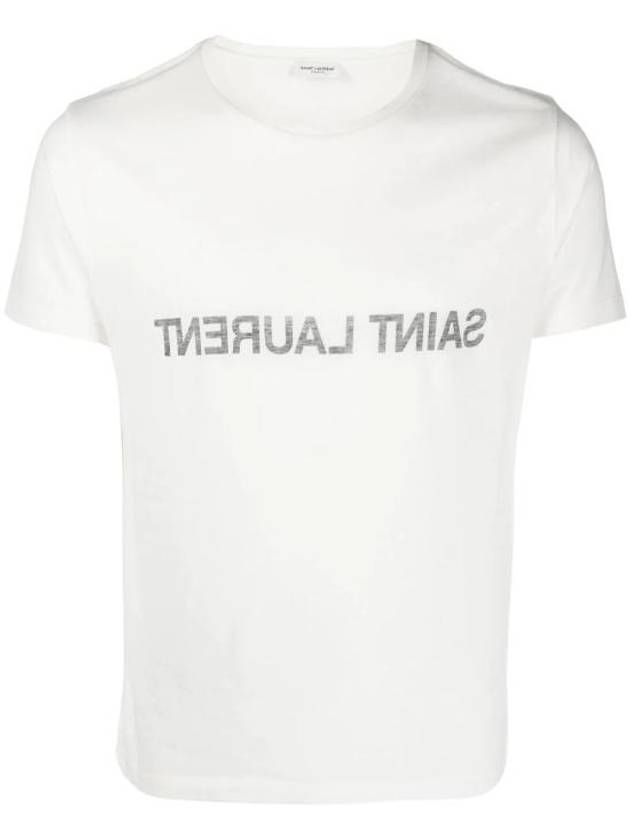 Luxury Saint Laurent Trending 2025 Reverse Logo Print Cotton Short Sleeve T-Shirt White