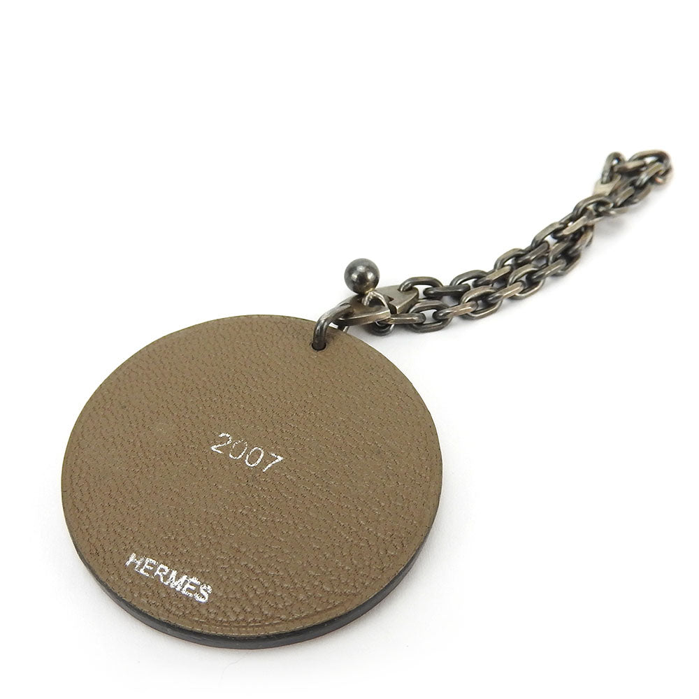 HERMES Bag charm Leather, Silver925 Brown Animal motif Boar 2007 limited edition Women