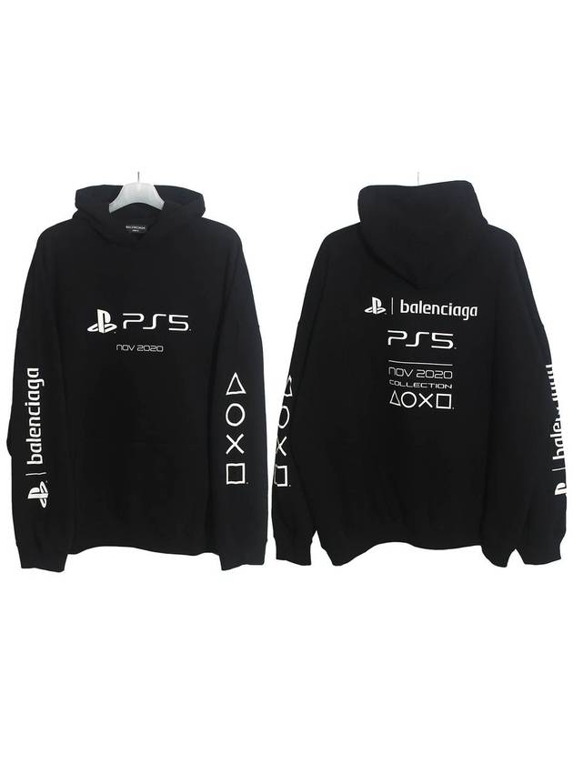 Luxury Balenciaga Trending 2025 PS5 Boxy Logo Print Overfit Hoodie Black