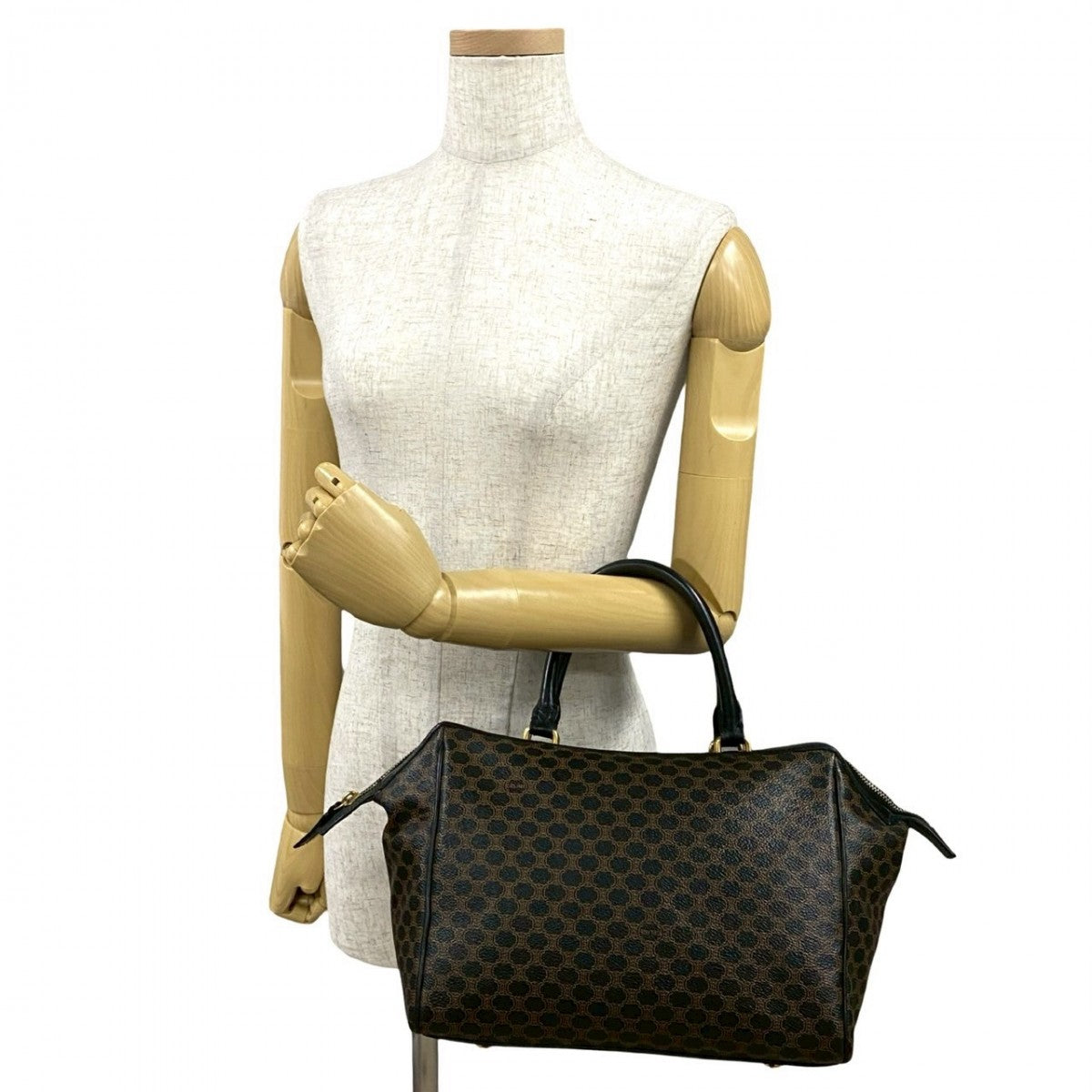 CELINE Handbag Leather, PVC black Macadam Blason Triomphe Pattern Women