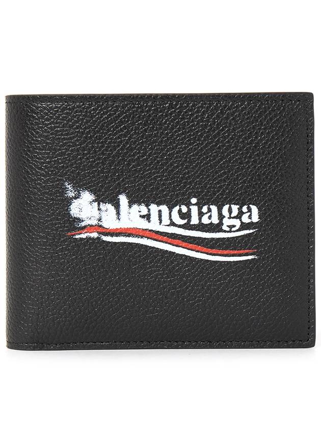 Luxury Balenciaga Trending 2025 Logo Print Leather Half Wallet Black