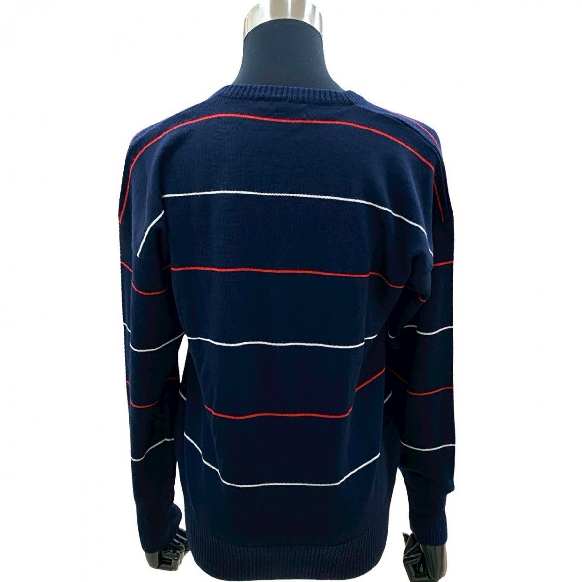 CELINE sweater wool Navy logo V-neck school knit Women 44