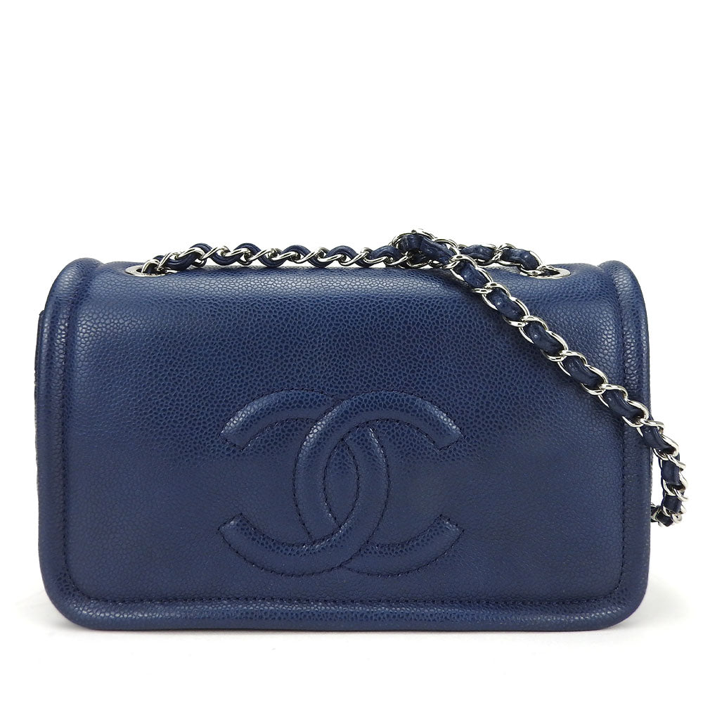 CHANEL Shoulder Bag Caviar skin Navy Matrasse