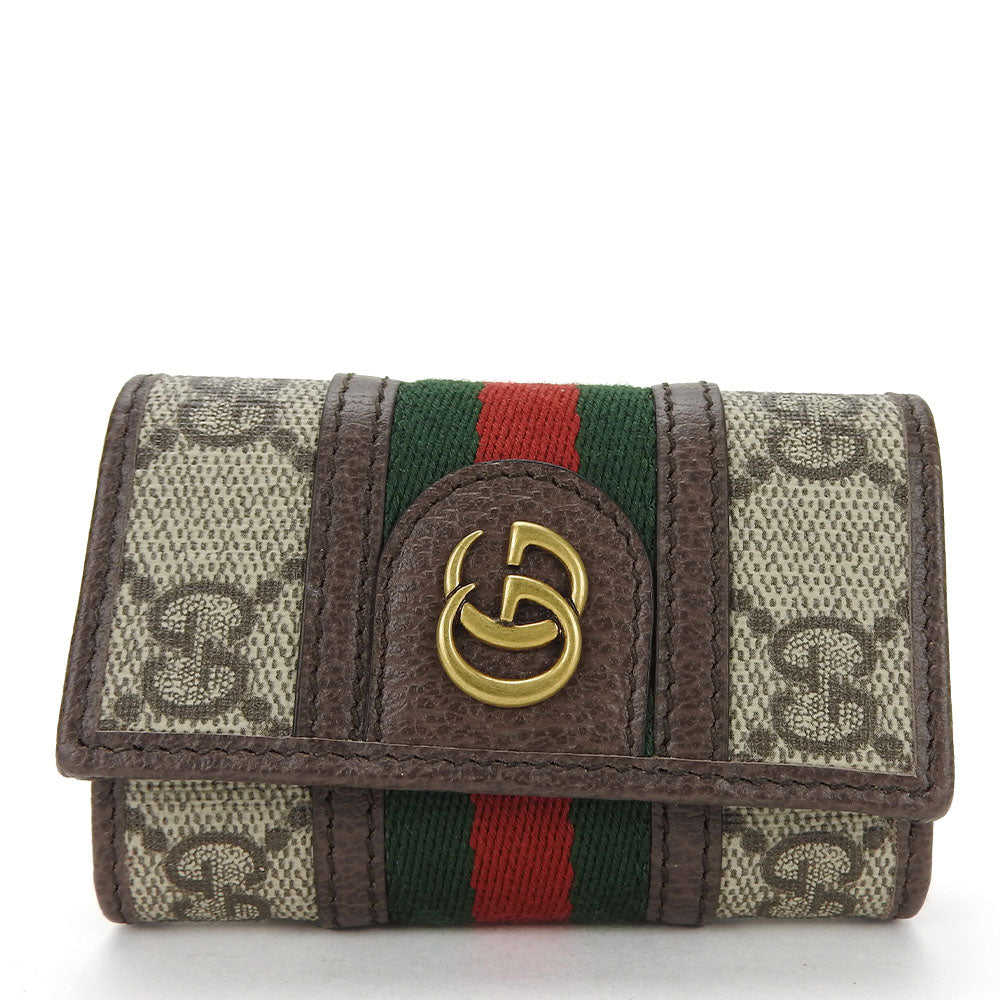 GUCCI Key case Key holder  603732 GG Supreme canvas, leather beige Off deer unisex(Unisex)
