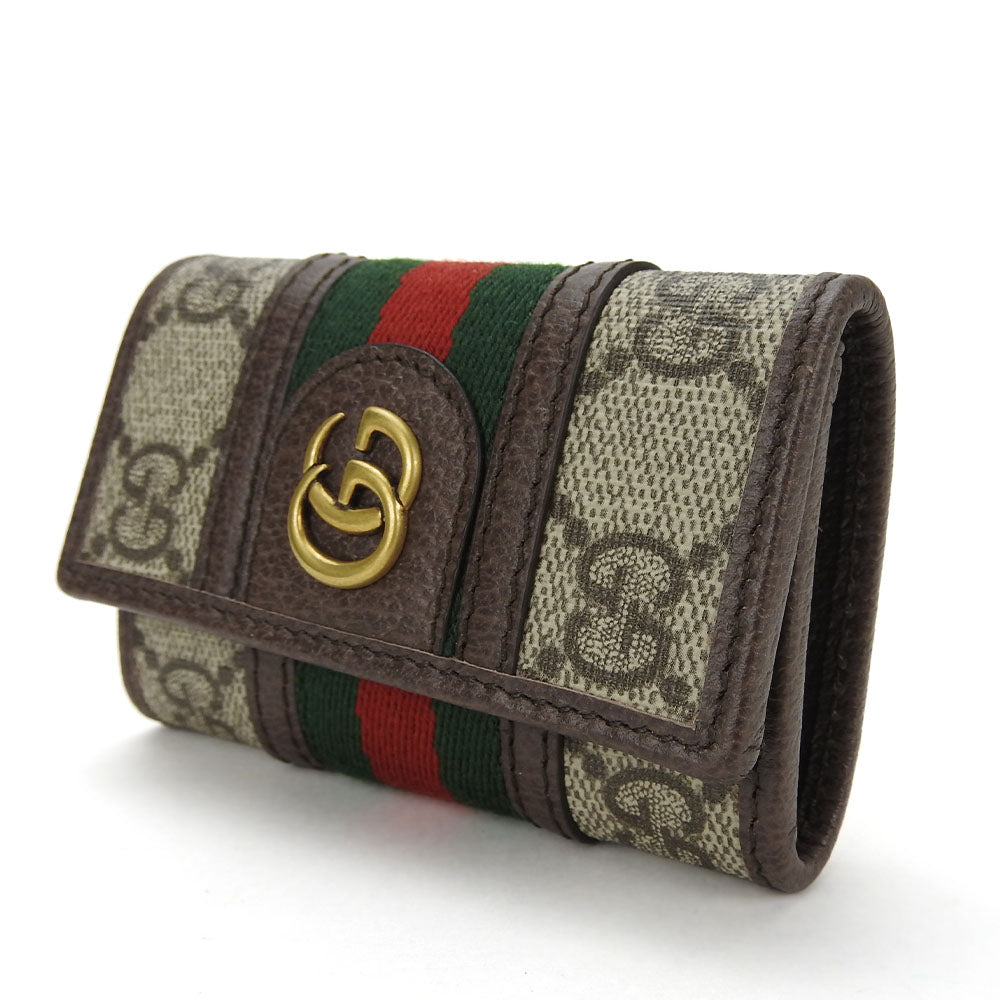 GUCCI Key case Key holder  603732 GG Supreme canvas, leather beige Off deer unisex(Unisex)