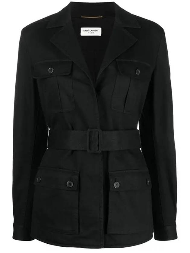 Luxury Saint Laurent Trending 2025 Safari Cotton Gabardine Linen Jacket Black